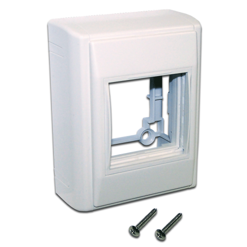 Wall mounting base outlet box for one Mosaic 45x45 module with side caps, white